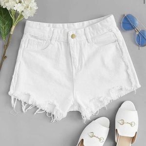 SHEIN High Waist White Frayed Shorts